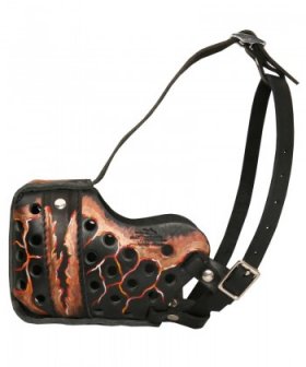 Adjustable Leather Bullmastiff Muzzle with "Magma" Painting