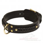 Braided Design Leather Bullmastiff Collar with Fur Saving Plate