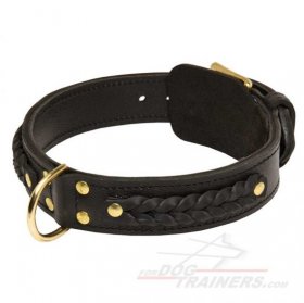 Braided Design Leather Bullmastiff Collar with Fur Saving Plate