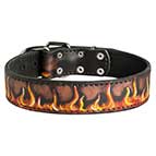 Amazing Leather Bullmastiff Collar with Flames Painting