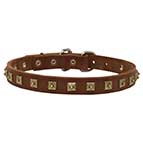 Decorated Leather Bullmastiff Collar with Square Studs