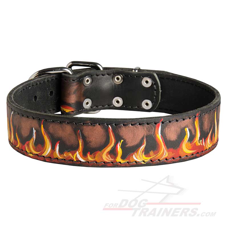 Amazing Leather Bullmastiff Collar with Flames Painting