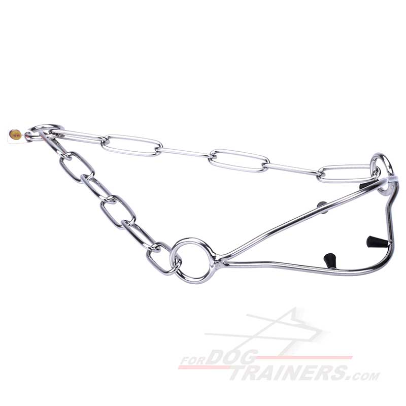 "Correct Posture" Stainless Steel Bullmastiff Show Collar with Caps and Fur Saving Links - 1/9 inch (3 mm) in diameter