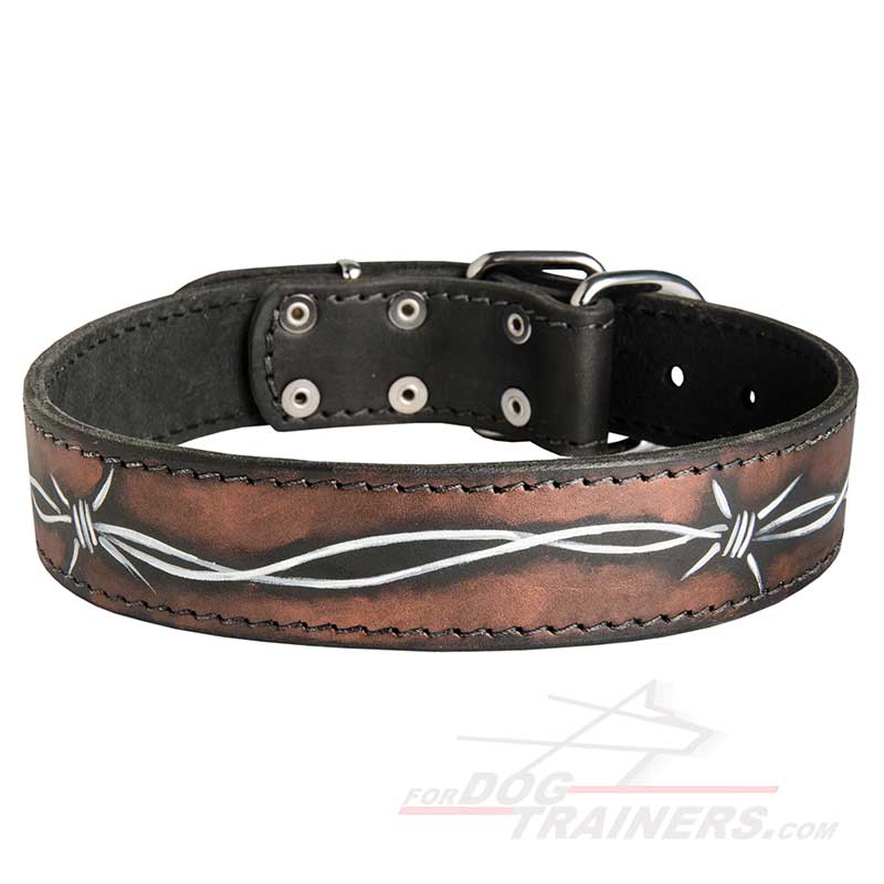 Leather Bullmastiff Collar Handpainted with Barbed Wire
