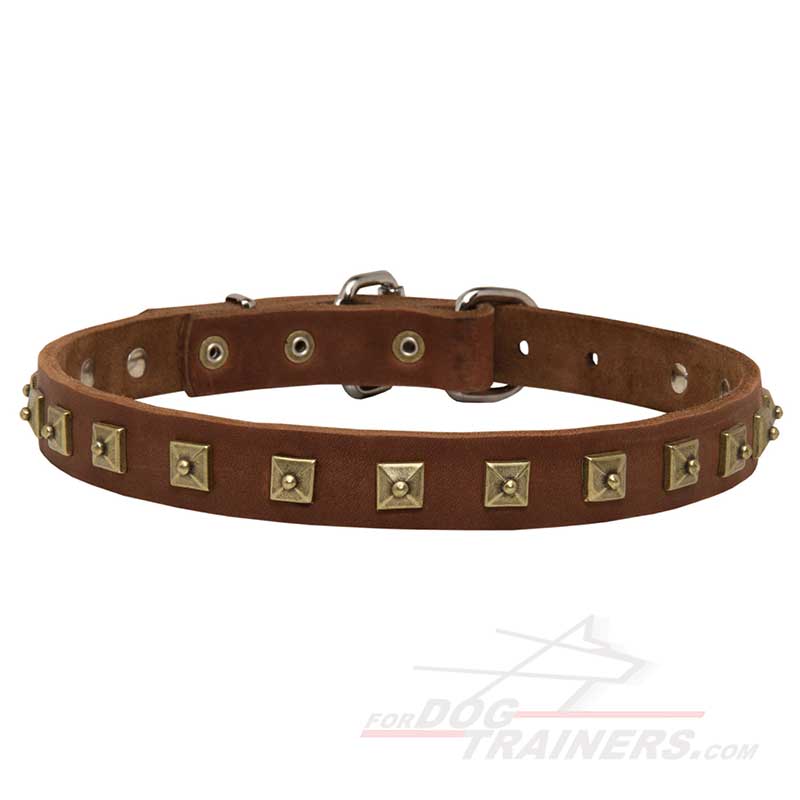 Decorated Leather Bullmastiff Collar with Square Studs