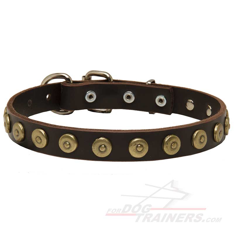 Elegant leather Bullmastiff collar with doted circles
