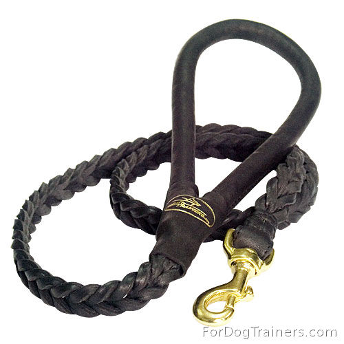 Braided Leather Bullmastiff Leash with Rounded Handle