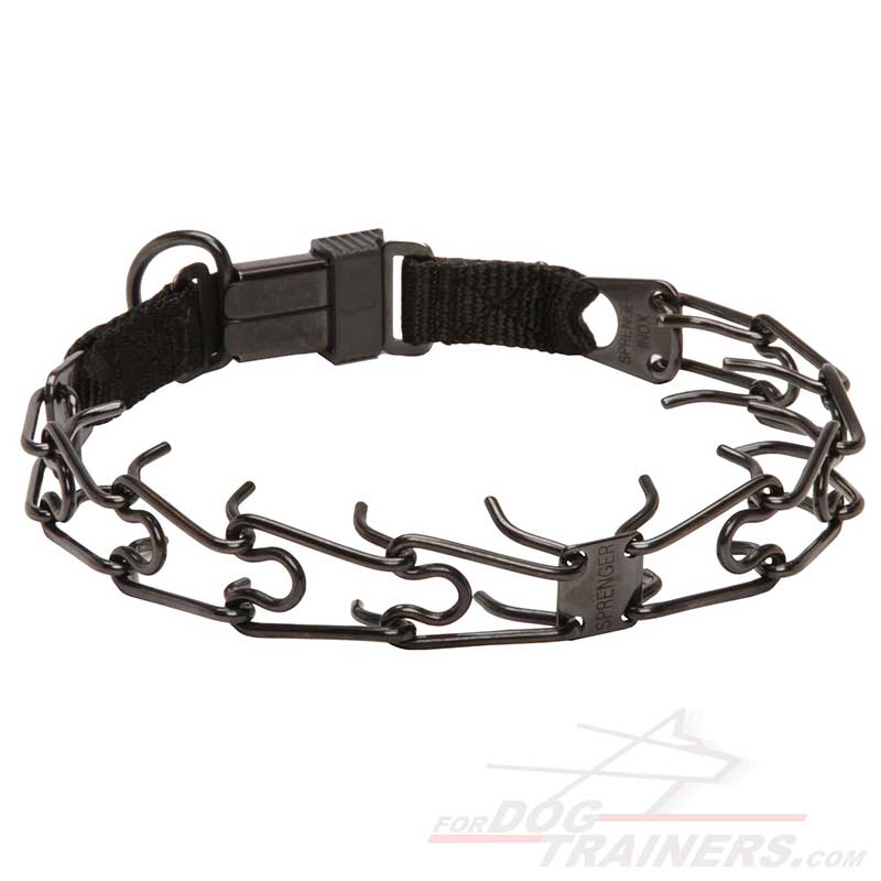 Black Stainless Steel Bullmastiff Pinch Prong Collar with Click Lock Buckle - 1/8 inch (3.2 mm) link diameter