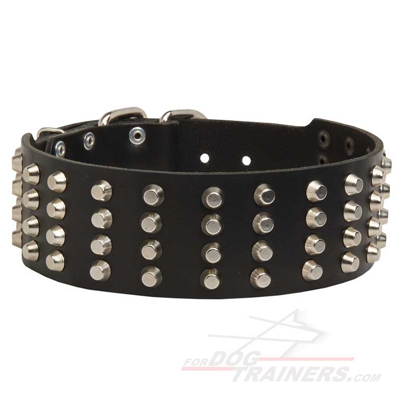 2 2/5 inches extra wide Leather Studded Bullmastiff Dog Collar
