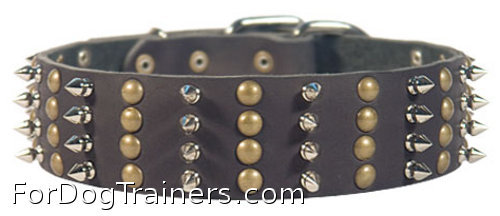 2 2/5 inches extra wide Leather Studded Bullmastiff Collar